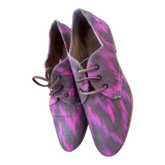 Osborn Ethically Handcrafted Rainbow Canvas & Leather Oxford Lace Up Shoes Sz 37 - Picture 1 of 10